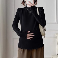 언헤브 하이넥 프릴 임부 티셔츠