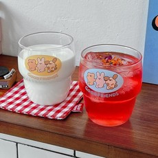 Daparang 好朋友們 圓形冰水杯 玻璃杯 260ml x 2入組 套組, HJ0212, 1套