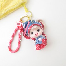 圓點連身裙小娃娃鑰匙圈, 1個, 紅色圓點