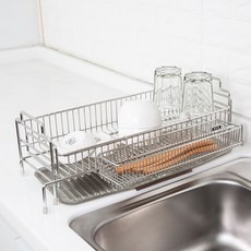 4BNK 全不鏽鋼304可伸縮碗盤瀝水架 小款, 1個, 1層, 銀色