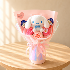 Scent Basket 人造花 甜蜜旋律 三麗鷗 健達奇趣蛋 香皂花 花束 大耳狗, 粉紅色, 1個
