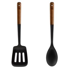 Bargensteiger Flexibel 矽膠料理廚具2件組 (鍋鏟+炒匙), 腳蹼+炒勺, 黑色, 1組