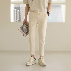 플레이즈 남성용 스트링 허리밴딩 스판 무릎절개 테이퍼드핏 팬츠