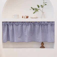 FORHOME 手工粉彩格紋短窗簾, 深藍色