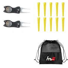 NAYASTYLE 高爾夫果嶺叉修復器 2入 + 塑膠高爾夫長球釘 10入 + 收納袋組合 GFYP-39-4+185-3PU, 混合色