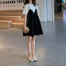 여성용 블랙101 데르 배색 뷔스티에 캉캉 원피스 CH-2319629 빅사이즈 포함