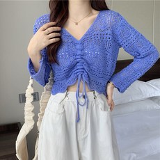 POPLAR NC 女款簍空抽繩長袖針織衫