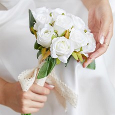 로나파티 조화 웨딩 장미 부케, 화이트, 1개