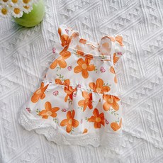 요런개 반려동물 공주 민소매 원피스, 오렌지, 1개