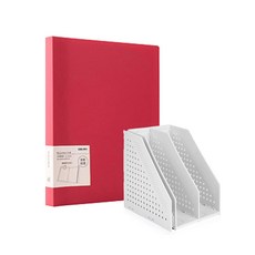 deLi 3層折疊書架+時尚透明文件夾20p套組78995-B03142, 灰色（書架），紅色（透明文件）, 1套