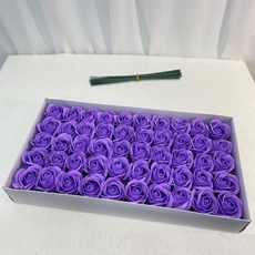 EPLYN 肥皂玫瑰花 50入+鐵絲花梗 50入, 中紫色