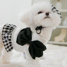 寵物款透氣格紋帽子連身裙套裝, 黑色