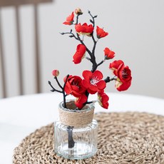 플라워트리 봄날 매화 + 마끈 유리 화병 12 x 15 cm 세트, 레드, 1개