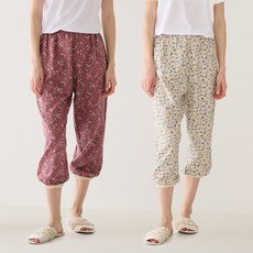 테라우드 여성용 통기성 던플라워 프릴 밴딩 9부 파자마 바지 2종 세트