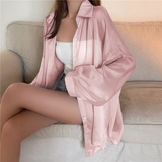 DMELD 女款絲滑Oversize透膚換季長版襯衫