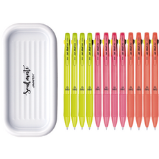 자바펜 제트 3볼 Biz 네오 0.7 유성 흑 + 적 + 0.5 형광 펜 3종 x 4p + 펜트레이 세트, 옐로우, 오렌지, 핑크(펜), 화이트(트레이), 1세트