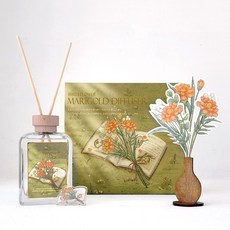 아스파시아 월간생일화지음 메리골드 생일화 저자극 디퓨저 200ml + 페이퍼 플라워 + 아크릴 마그넷 선물세트, 1세트, 린넨플로럴