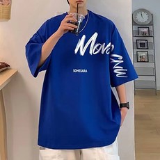 구디프 남성용 사이드 레터링 라운드 반팔 티셔츠