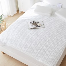 아담데코 휴비스 듀라론 콜드키퍼 퓨어아이스 냉감 침대패드 + 냉감 베개패드 세트, 화이트 격자, 쿨매트+쿨베개 세트