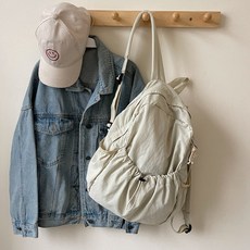 MissBaek 女用派尼龍口袋束繩後背包, 象牙白