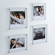 Mabel In Home 高級圓角透明壓克力磁吸相框, 4個, 白色