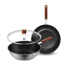 WAGENSTEIGER IH電磁爐適用不鏽鋼鍋具3件組, 銀色, 1組, 平底鍋 28cm+炒鍋 28cm+玻璃鍋蓋 28cm