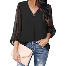 女款波點透光長袖雪紡襯衫