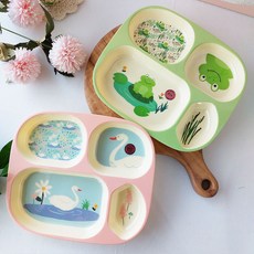 rice 孩童方形分隔餐盤, 青蛙款+天鵝款, 單品, 1組