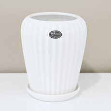 Garden in the City 摩登圓形條紋皇冠花盆套組 521, 1套, 白色