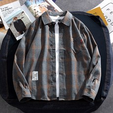 Aromood 男士現代風Oversize長袖格紋襯衫 大尺碼