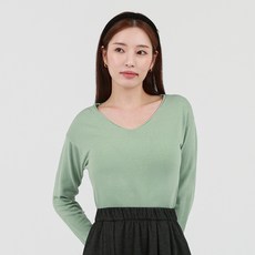 Elsso 女款日常柔軟莫代爾V領長袖針織T恤