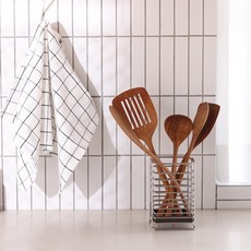 JUBU DESIGN 全不鏽鋼矽膠底座方形餐具筒 大, 棕色, 1個