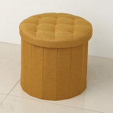 스윗조이 실용적인 린넨 접이식 수납 스툴 의자, 다크옐로우, 1개