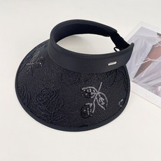 DMELD 女款玫瑰刺繡花卉圖案可折疊寬簷遮陽帽