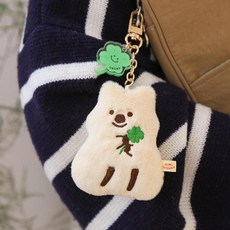 KIKI QUOKKA 幸運草短尾矮袋鼠Happi 絨毛鑰匙圈, 1個, 9cm, 乳白色