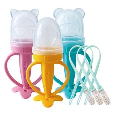 ange 手拿果汁咬咬棒 3入+防丟帶 3入, 香蕉款+貓咪款+小熊款(果汁網)+隨機出貨(掛繩), 1組