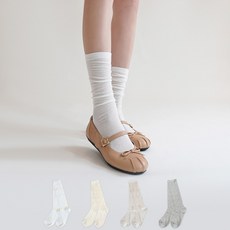 Mysock 女款羅紋透視長筒網紗褶皺抓皺襪 4雙