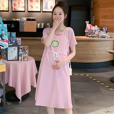 孕婦綁帶收腰短袖連身裙
