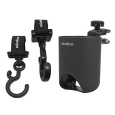 nordico 多功能嬰兒推車掛勾 2入+杯架 N1, 黑色, 1組
