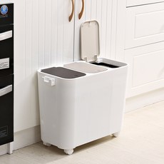 移動式一觸式分類回收垃圾桶 3格, 白色