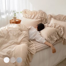 Yesbedding 韓國製造 高密度Supima棉 100支 法式荷葉邊 飯店級車縫被, 米色