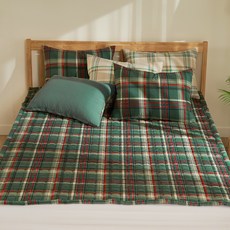 韓國產格紋格紋超細纖維水洗床墊, 綠色