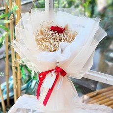 ASPASIA 經典滿天星玫瑰永生鮮花花束, 象牙白