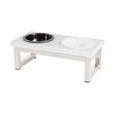 King jessi 寵物餐桌 銀色鏡面框架 卡拉拉白陶瓷碗 JS-A 2件組, 1套, 白色, 黑色