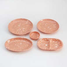 小吃餐具 B 圓形盤 200mm + 圓形盤 225mm + 橢圓盤 225mm + 兩格分隔盤 + 醬料碟組合, 1套, 5件組, 蜜桃大理石紋
