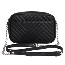 壓花絎縫口袋單肩斜背包, 黑色的