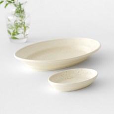 니코트 히어 핸드메이드 1인 브런치 오발 플레이트 세트 2p, 코튼아이보리, S + L, 1세트