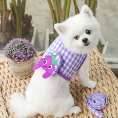 PASTEL PET 狗狗水果格紋胸背帶組 M, 1套, 紫色