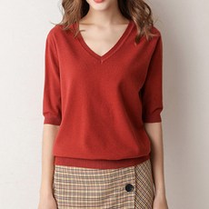 TheSirup 女款經典基本款V領針織短袖T恤
