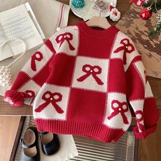 HARAROI 蝴蝶結格紋圖案針織毛衣